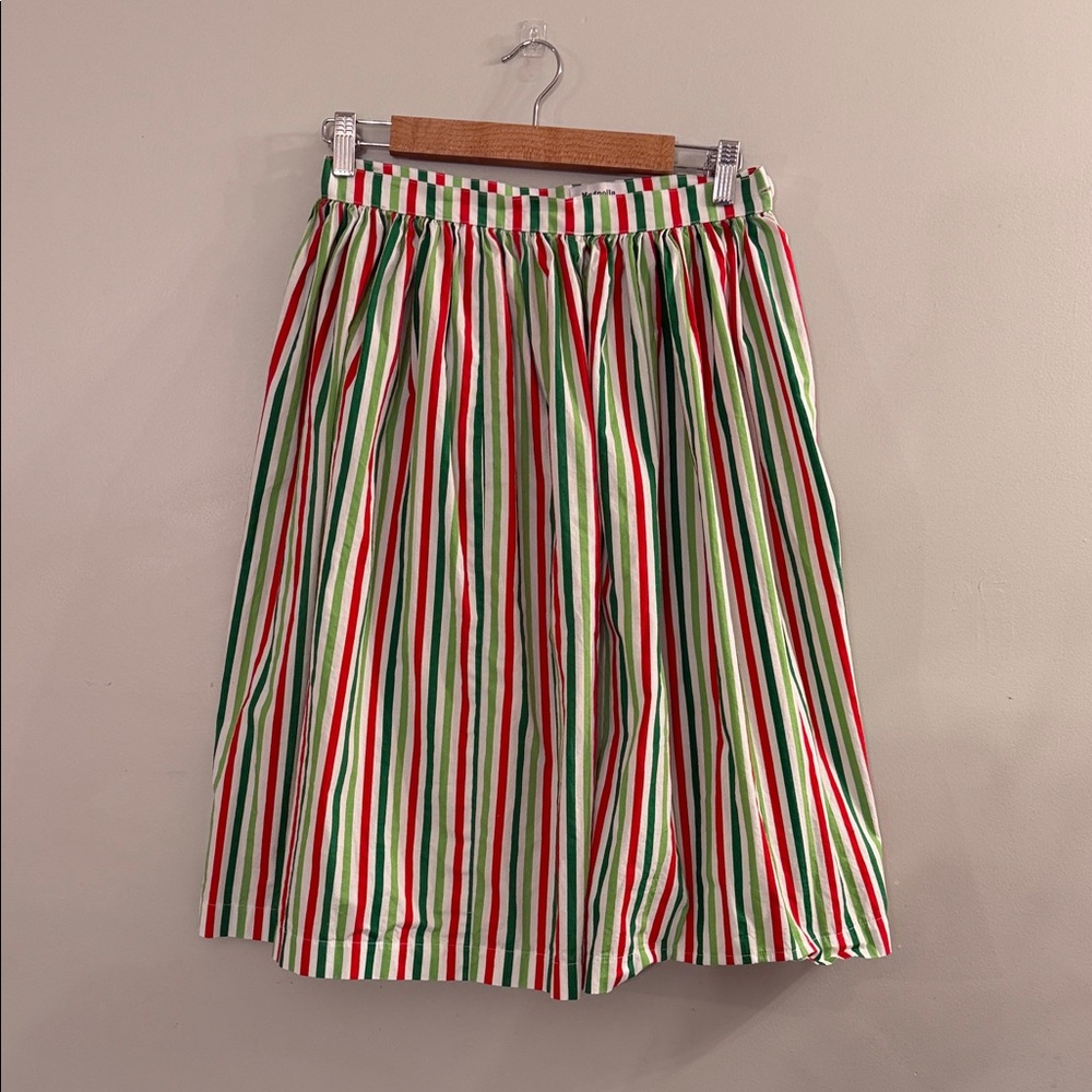 Magnolia Place Striped Circle Skirt in Red, Green & White, Sz L, Unique Vintage